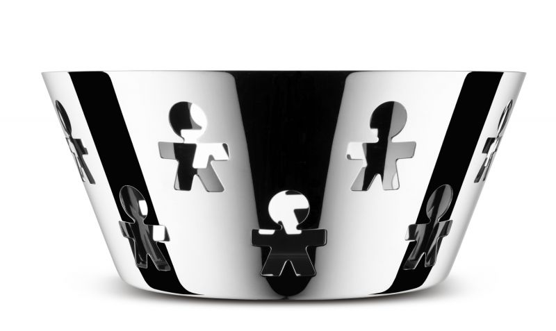 Girotondo Schale von Alessi: Metallschale mit ausgeschnittenen Figuren, modernes Design für Obst und Dekoration.